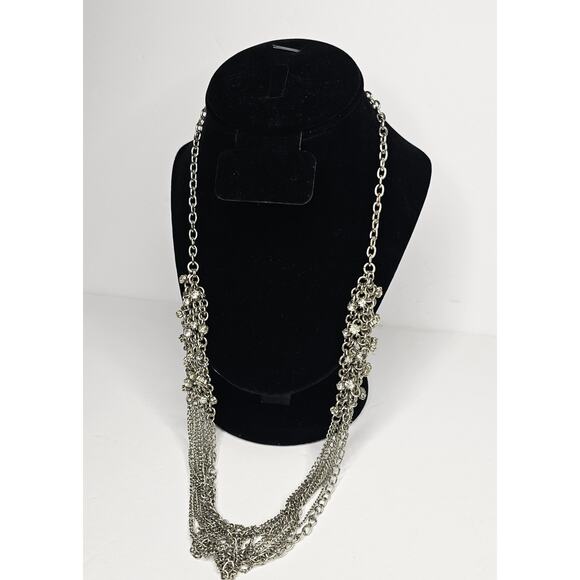 BANANA REPUBLIC Multi Strand Silver Rhinestone Necklace Jewelry Vintage Gift - Picture 1 of 7